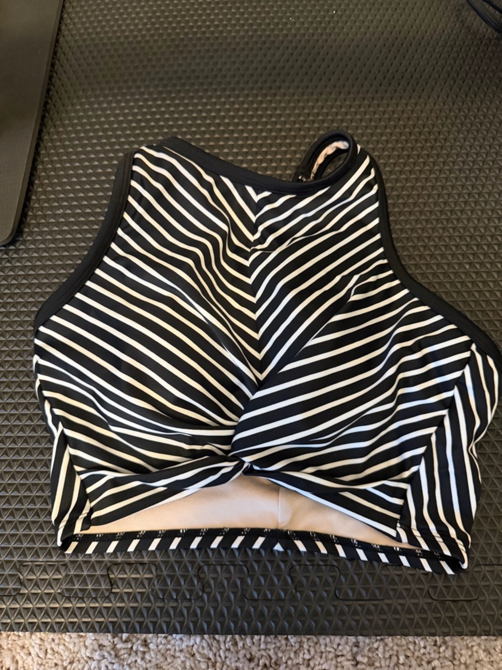 Women's Kona Sol Striped Black & White High-Neck Swim Top